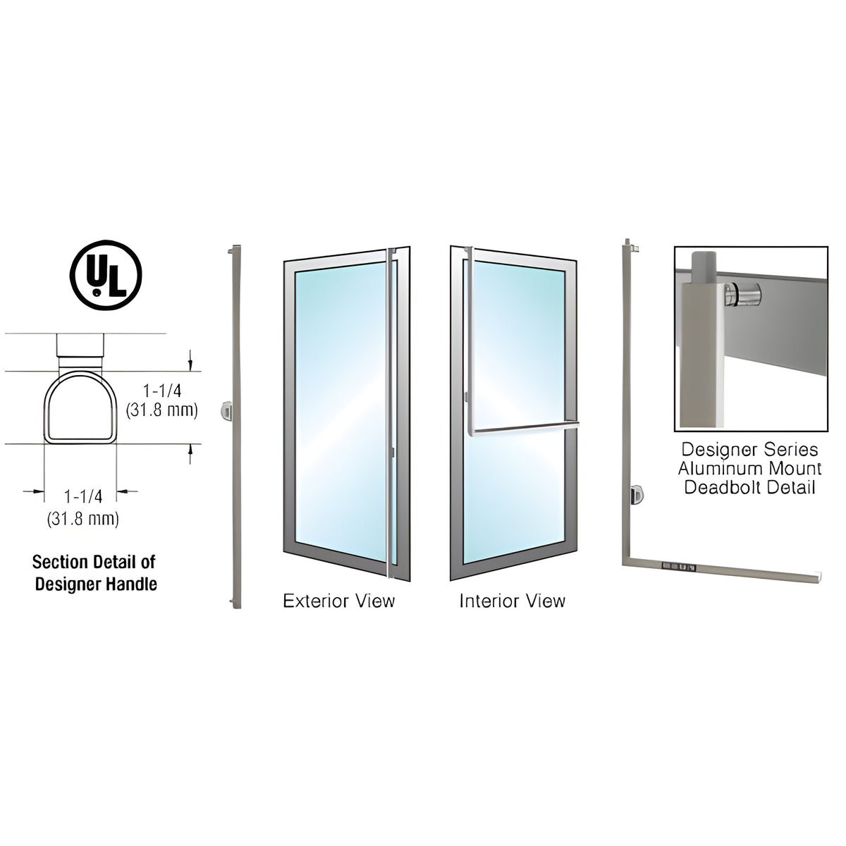 CRL-Blumcraft® Brushed Stainless Left Hand Revers Aluminum Door Mount Keyed Access "F" Top D-Shape Handle