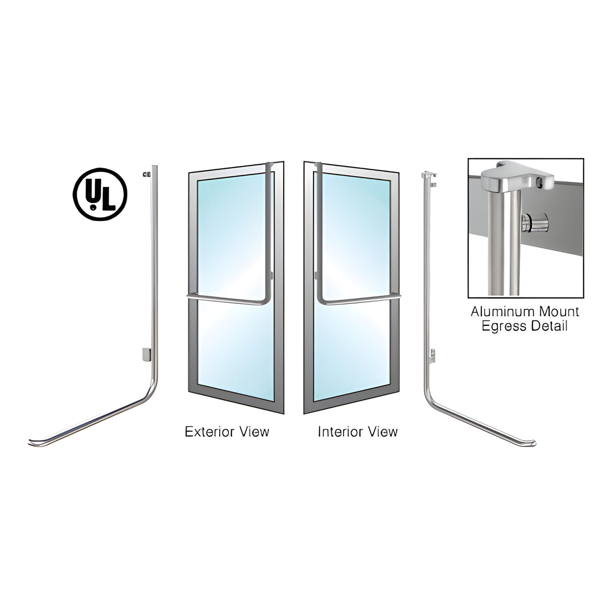 CRL-Blumcraft® Brushed Stainless Left Hand Reverse Aluminum Door Mount Retainer Plate "D" Exterior Top Mount Electronic Egress Control Handle