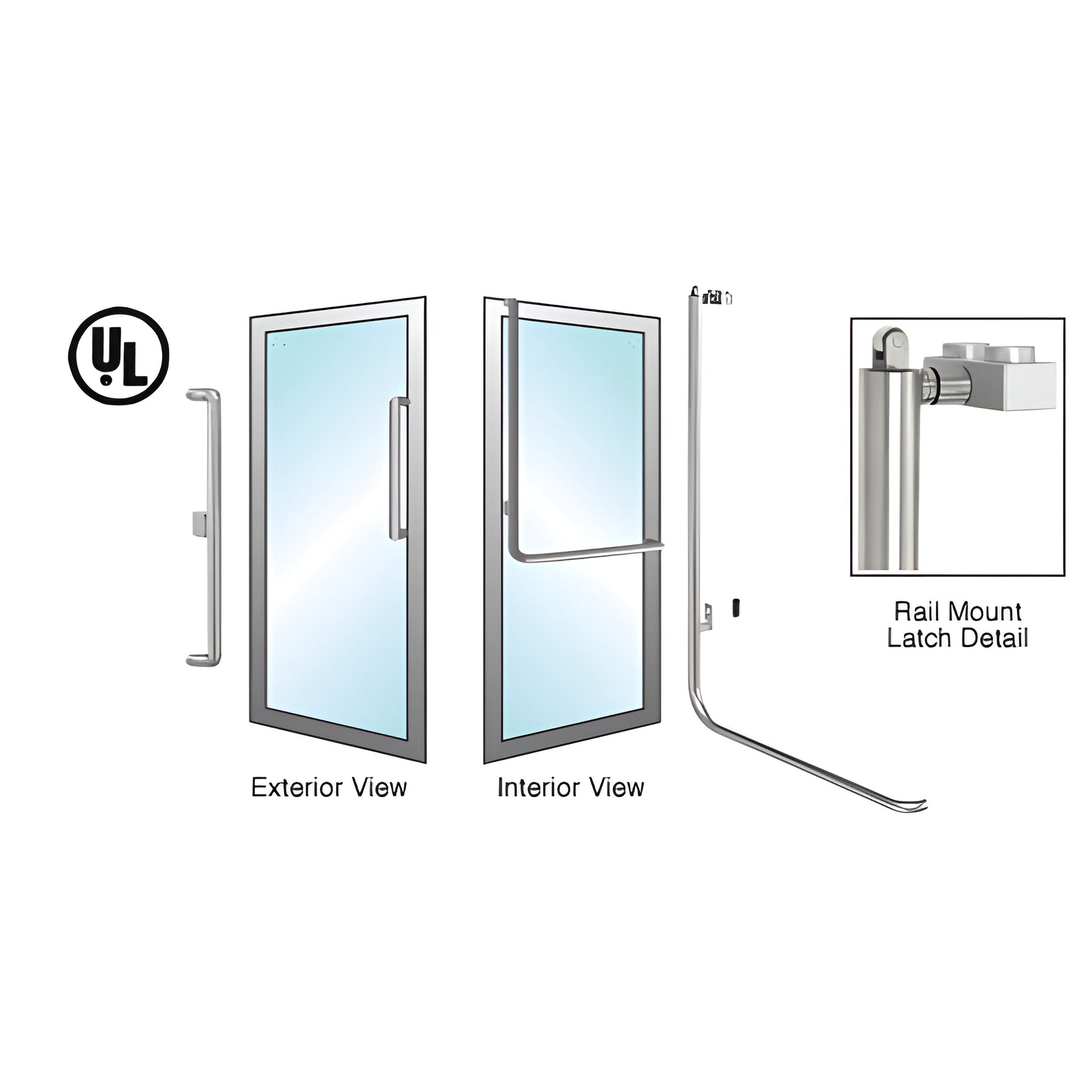 CRL-Blumcraft® Brushed Stainless Left Hand Reverse Aluminum Door Mount Retainer Plate "X" Exterior, Top Securing Panic Handle
