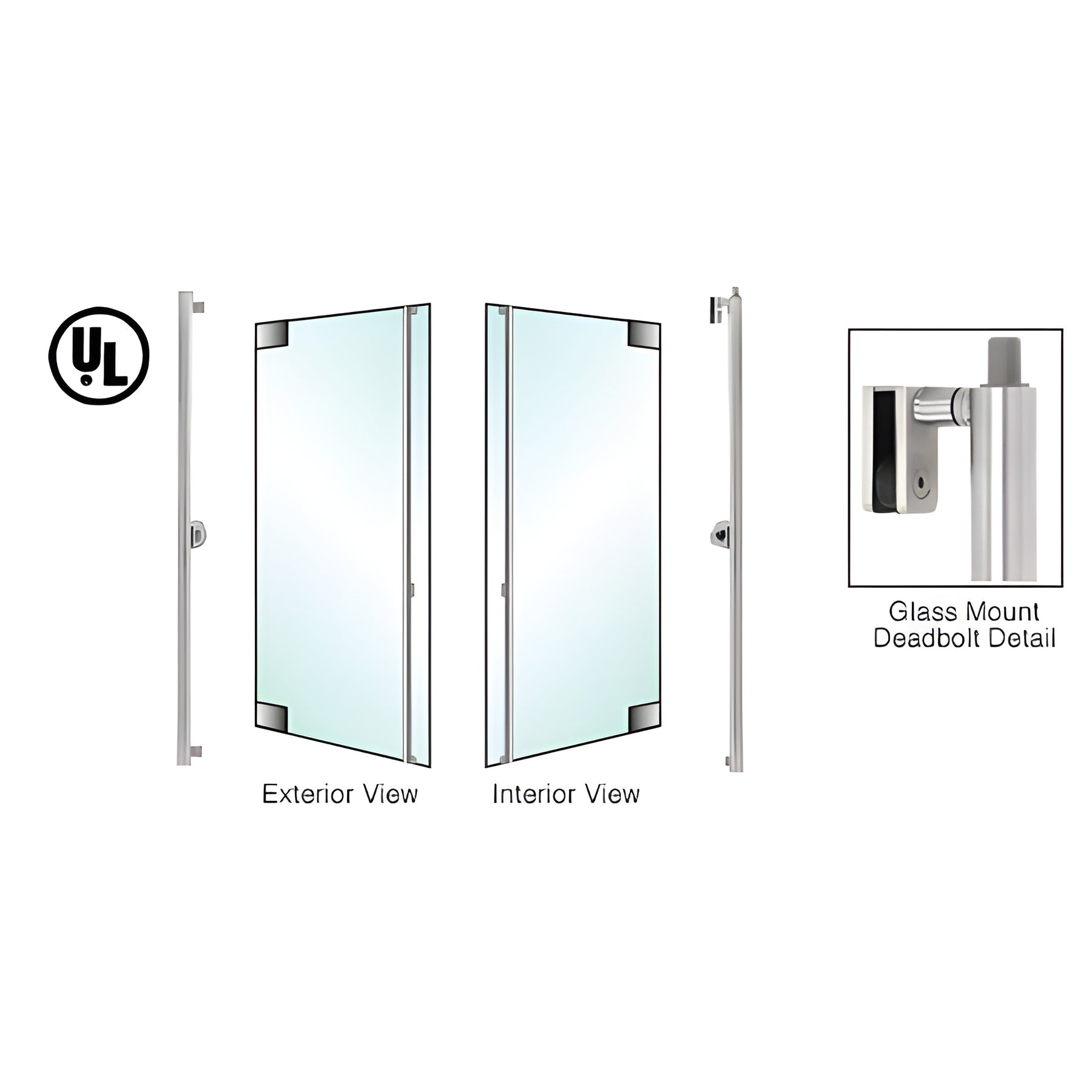 CRL-Blumcraft® Brushed Stainless Left Hand Reverse Glass Mount Cylinder/Thumbturn 'F' Top Secured Deadbolt Exterior Handle