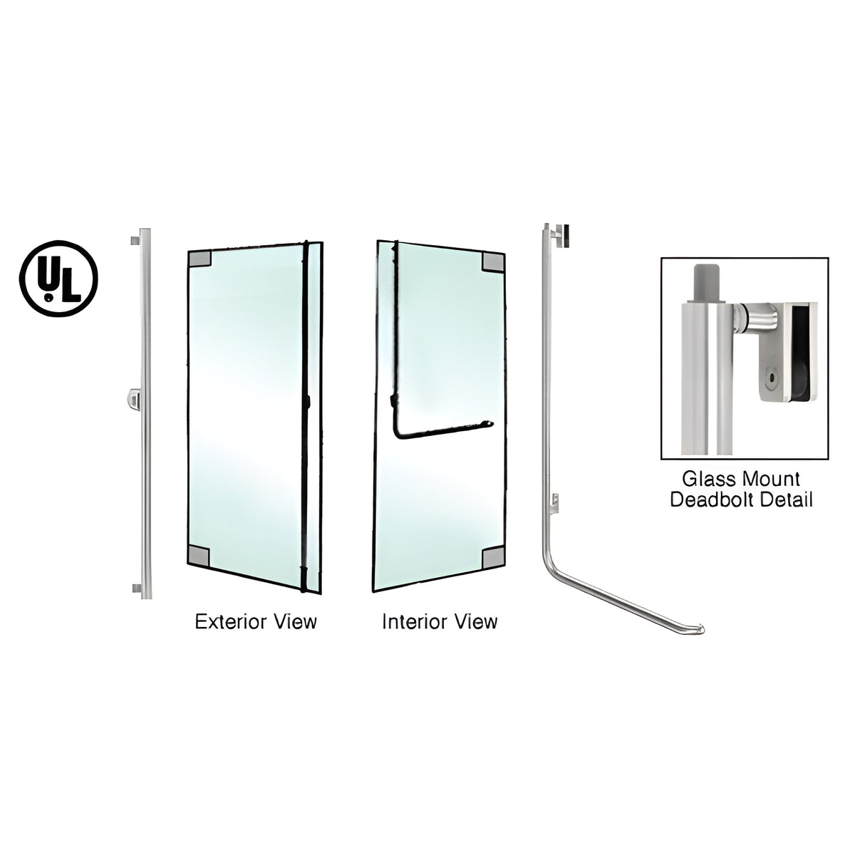 CRL-Blumcraft® Brushed Stainless Left Hand Reverse Glass Mount Keyed Cylinder 'F' Top Securing Deadbolt Exterior Handle