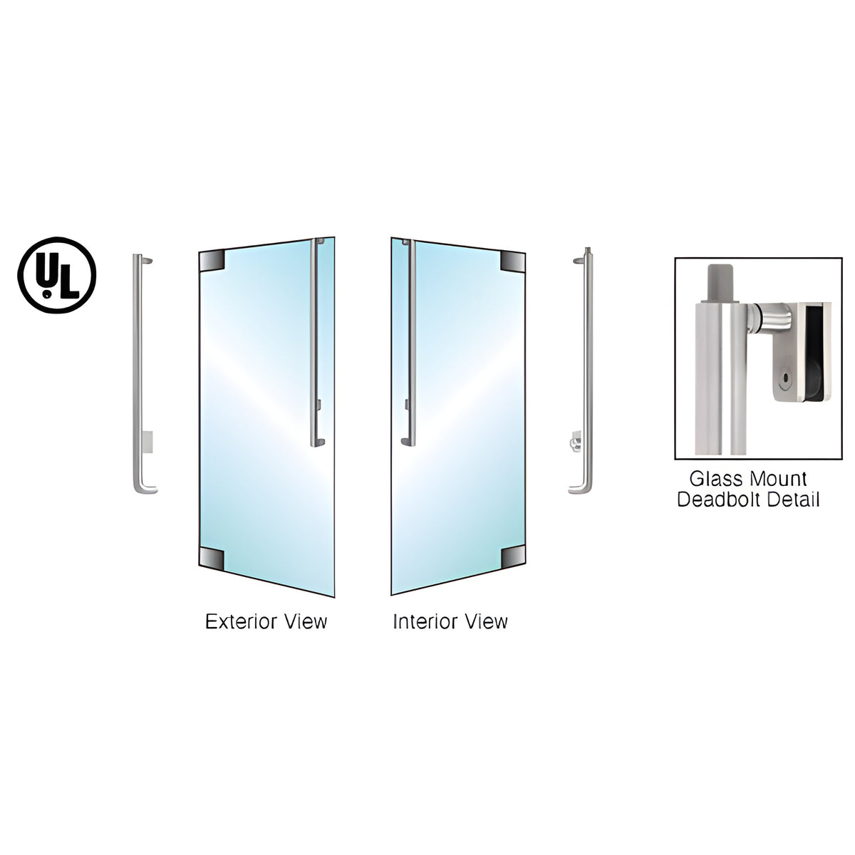CRL-Blumcraft® Brushed Stainless Left Hand Reverse Glass Mount Keyed Cylinder/Thumbturn "J" Exterior Top Securing Deadbolt Handle