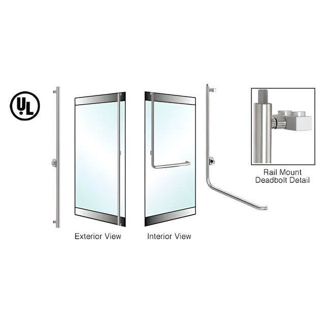 CRL-Blumcraft® Brushed Stainless Left Hand Reverse Rail Mount Cylinder/Thumbturn 'F' Top Securing Deadbolt Exterior Handle for 5/8" Glass