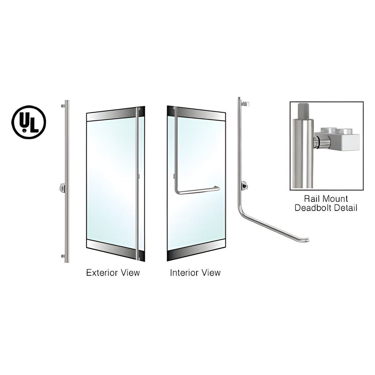 CRL-Blumcraft® Brushed Stainless Left Hand Reverse Rail Mount Cylinder/Thumbturn 'F' Top Securing Deadbolt Exterior Handle for 5/8" Glass