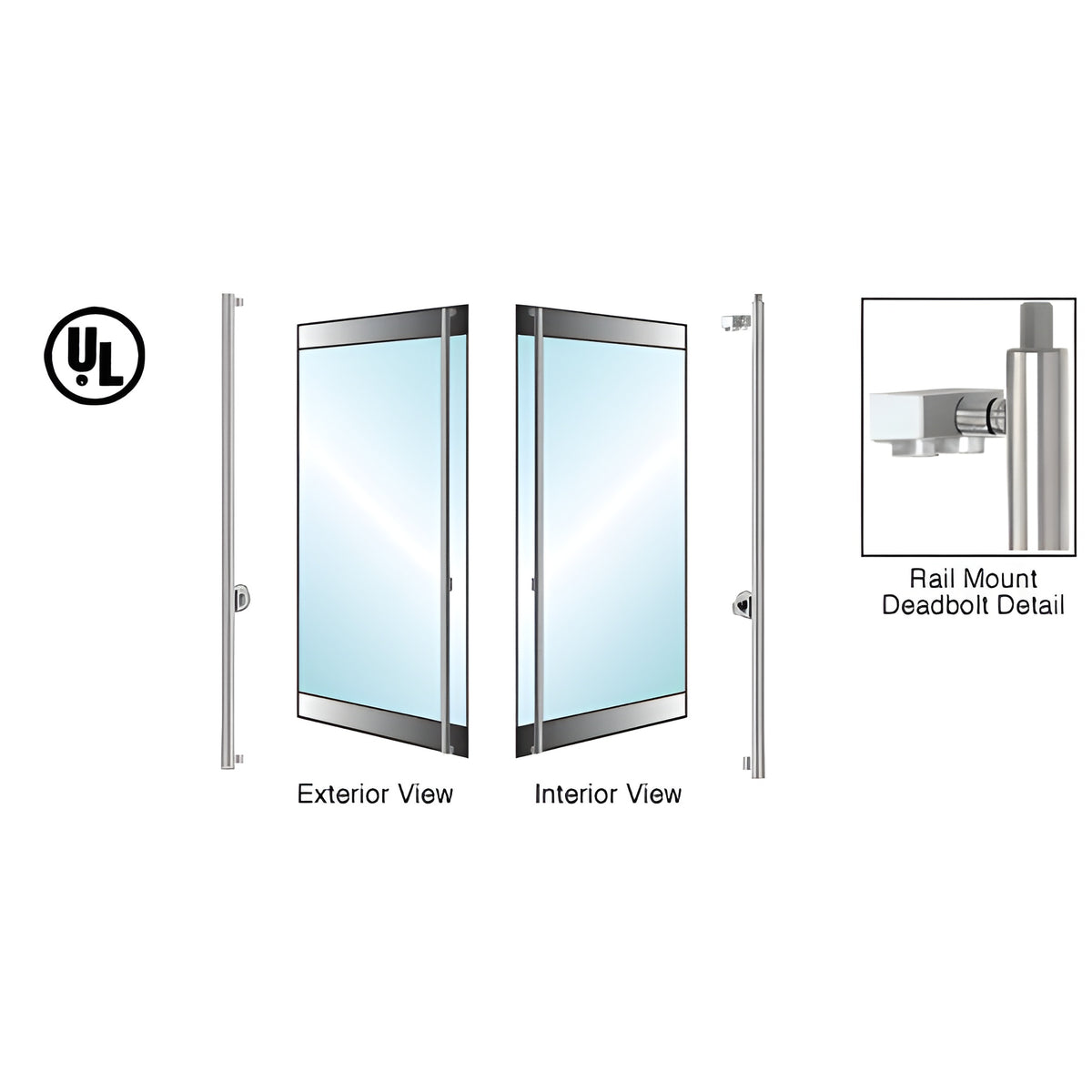 CRL-Blumcraft® Brushed Stainless Left Hand Reverse Rail Mount Cylinder/Thumbturn 'F' Top Secured Deadbolt Exterior Handle for 5/8" Glass
