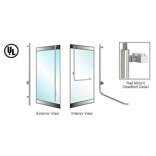 CRL-Blumcraft® Brushed Stainless Left Hand Reverse Rail Mount Cylinder/Thumbturn 'FS' Top Securing Deadbolt Exterior Handle for 5/8" Glass
