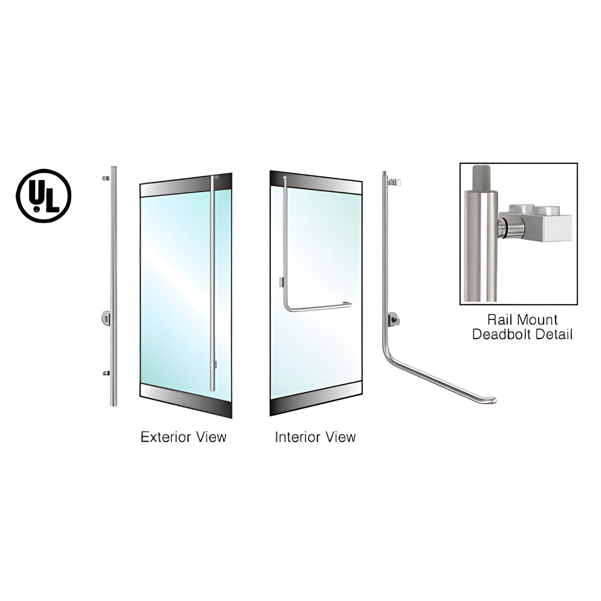 CRL-Blumcraft® Brushed Stainless Left Hand Reverse Rail Mount Cylinder/Thumbturn 'FS' Top Securing Deadbolt Exterior Handle for 5/8" Glass