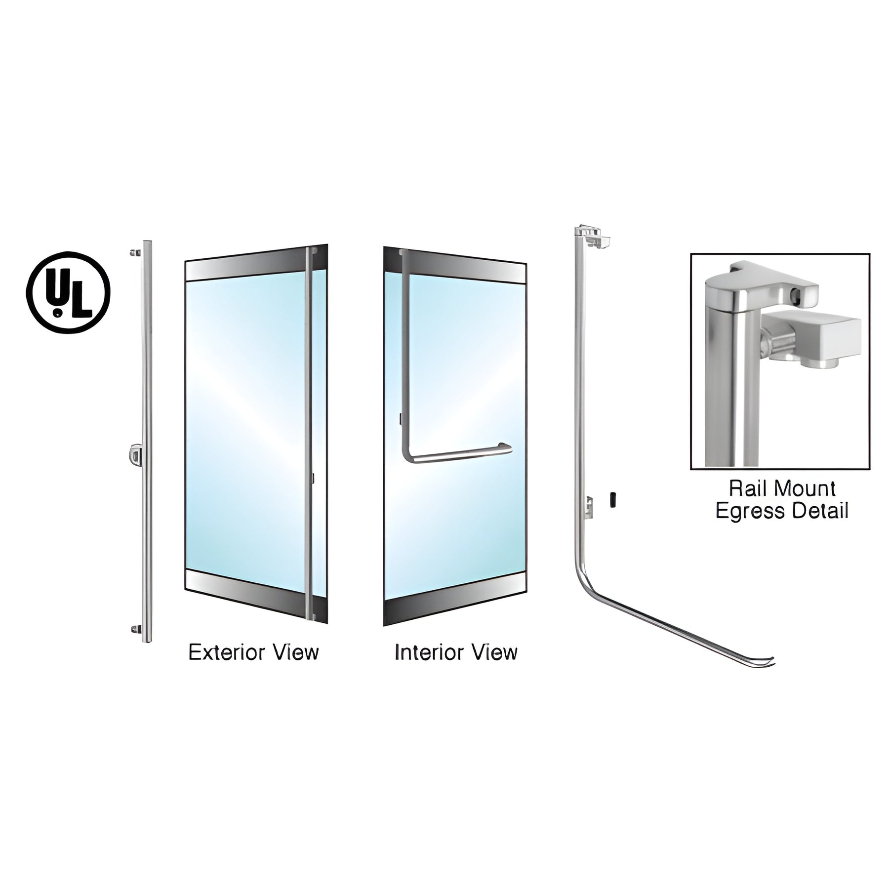 CRL-Blumcraft® Brushed Stainless Left Hand Reverse Rail Mount Keyed Access 'F' Exterior Top Securing Electronic Egress Control Handle for 3/4" Glass