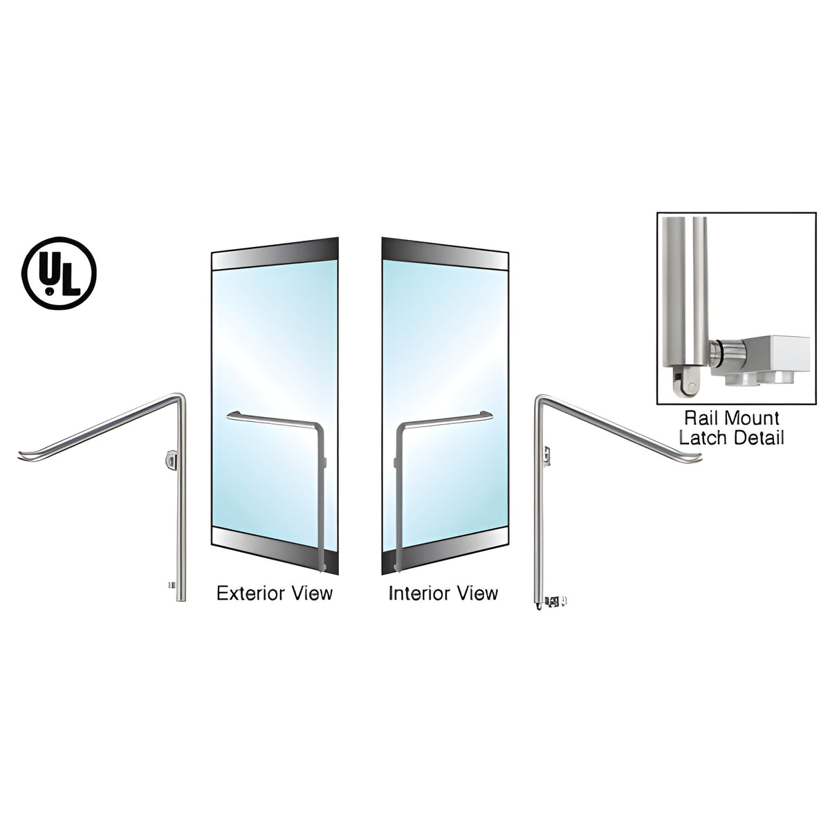CRL-Blumcraft® Brushed Stainless Left Hand Reverse Rail Mount Keyed Access 'C' Exterior Bottom Securing Panic Handle for 3/4" Glass
