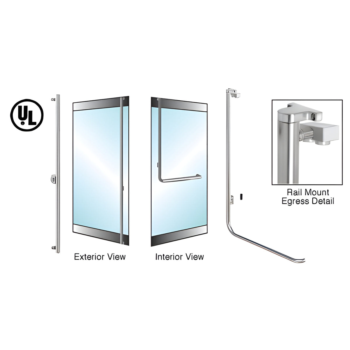 CRL-Blumcraft® Brushed Stainless Left Hand Reverse Rail Mount Keyed Access 'F' Exterior Top Securing Electronic Egress Control Handle for 5/8" Glass