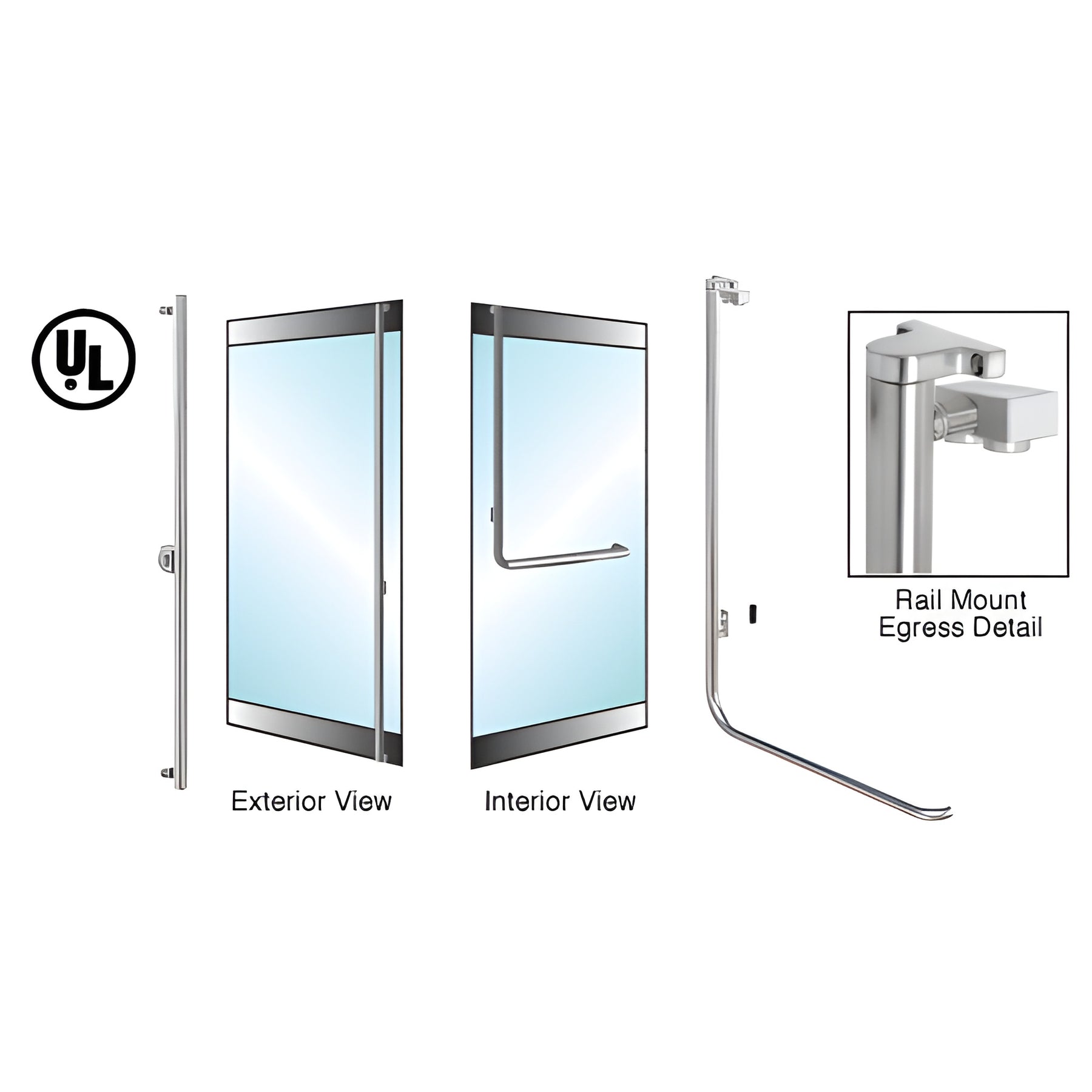 CRL-Blumcraft® Brushed Stainless Left Hand Reverse Rail Mount Keyed Access 'F' Exterior Top Securing Electronic Egress Control Handle for 5/8" Glass