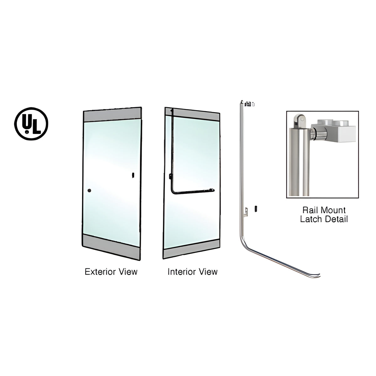 CRL-Blumcraft® Brushed Stainless Left Hand Reverse Rail Mount Retainer Plate "Z" Exterior, Top Securing Panic Handle