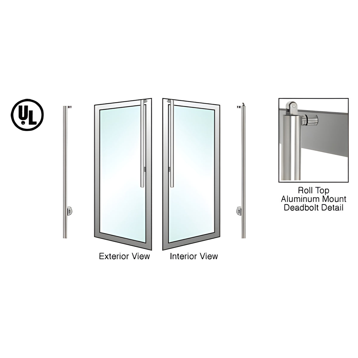 CRL-Blumcraft® Brushed Stainless Left Hand Reverse Roll Top Aluminum Door Mount Cylinder/Cylinder "JS" Exterior Top Securing Deadbolt Handle