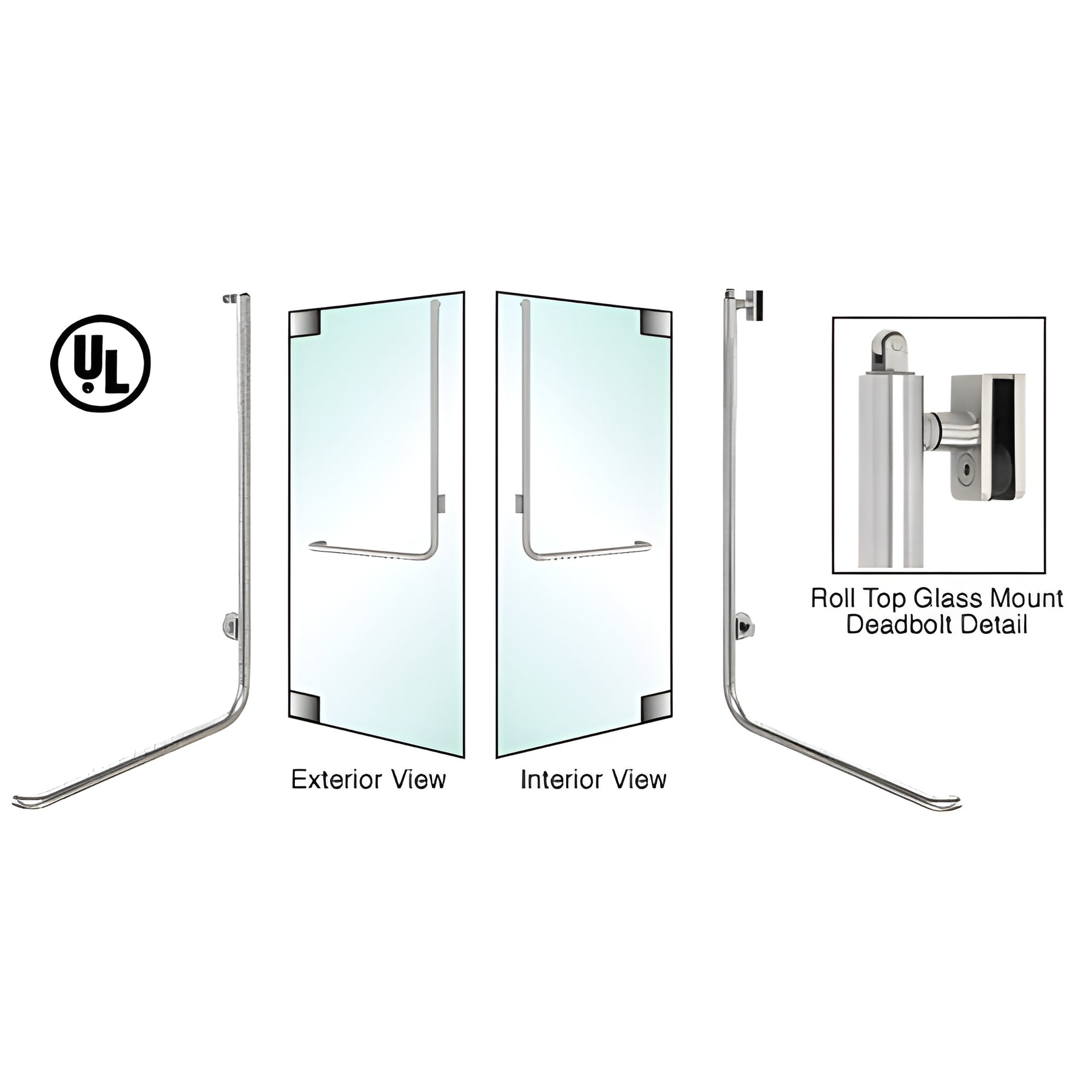 CRL-Blumcraft® Brushed Stainless Left Hand Reverse Roll Top Glass Mount Cylinder/Thumbturn "D" Exterior Top Securing Deadbolt Handle