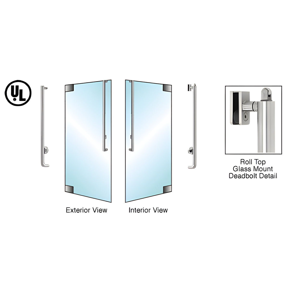 CRL-Blumcraft® Brushed Stainless Left Hand Reverse Roll Top Glass Mount Cylinder/Thumbturn "J" Exterior Top Securing Deadbolt Handle
