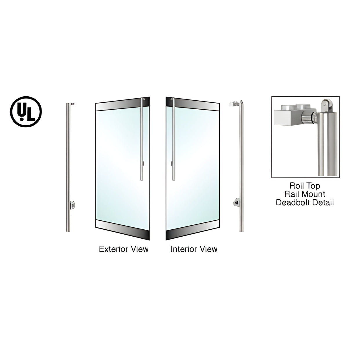 CRL-Blumcraft® Brushed Stainless Left Hand Reverse Roll Top Rail Mount Cylinder/Thumbturn "JS" Exterior Top Securing Deadbolt Handle