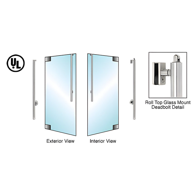 CRL-Blumcraft® Brushed Stainless Left Hand Roll Top Glass Mount Cylinder/Thumbturn "JS" Exterior Top Securing Deadbolt Handle