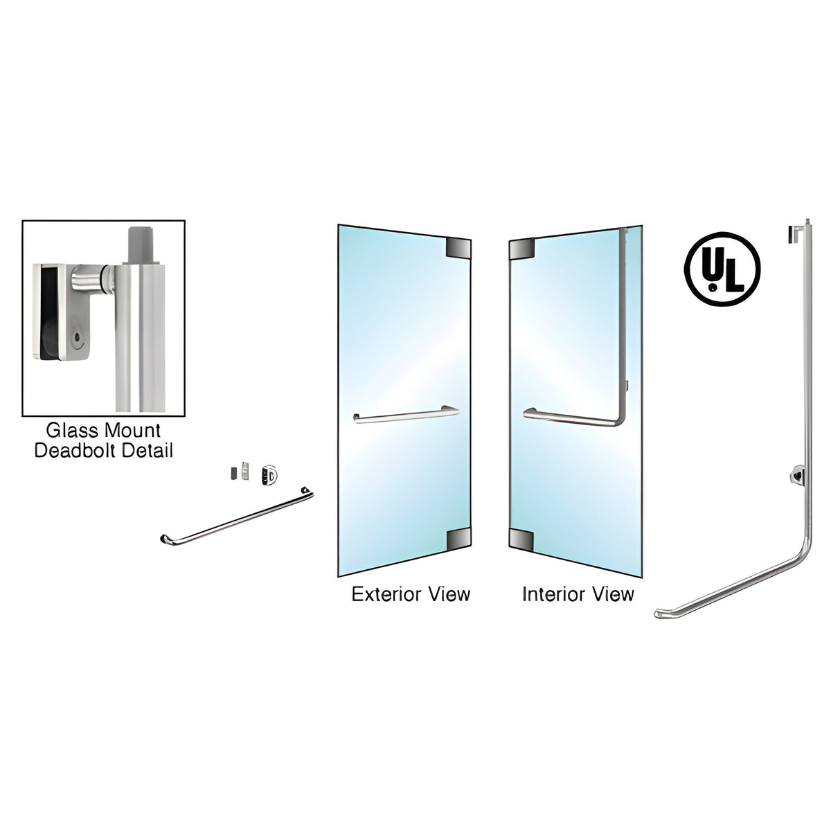 CRL-Blumcraft® Brushed Stainless Right Hand Glass Mount Cylinder Outside, Thumbturn Inside "A" Exterior Top Securing Deadbolt Handle