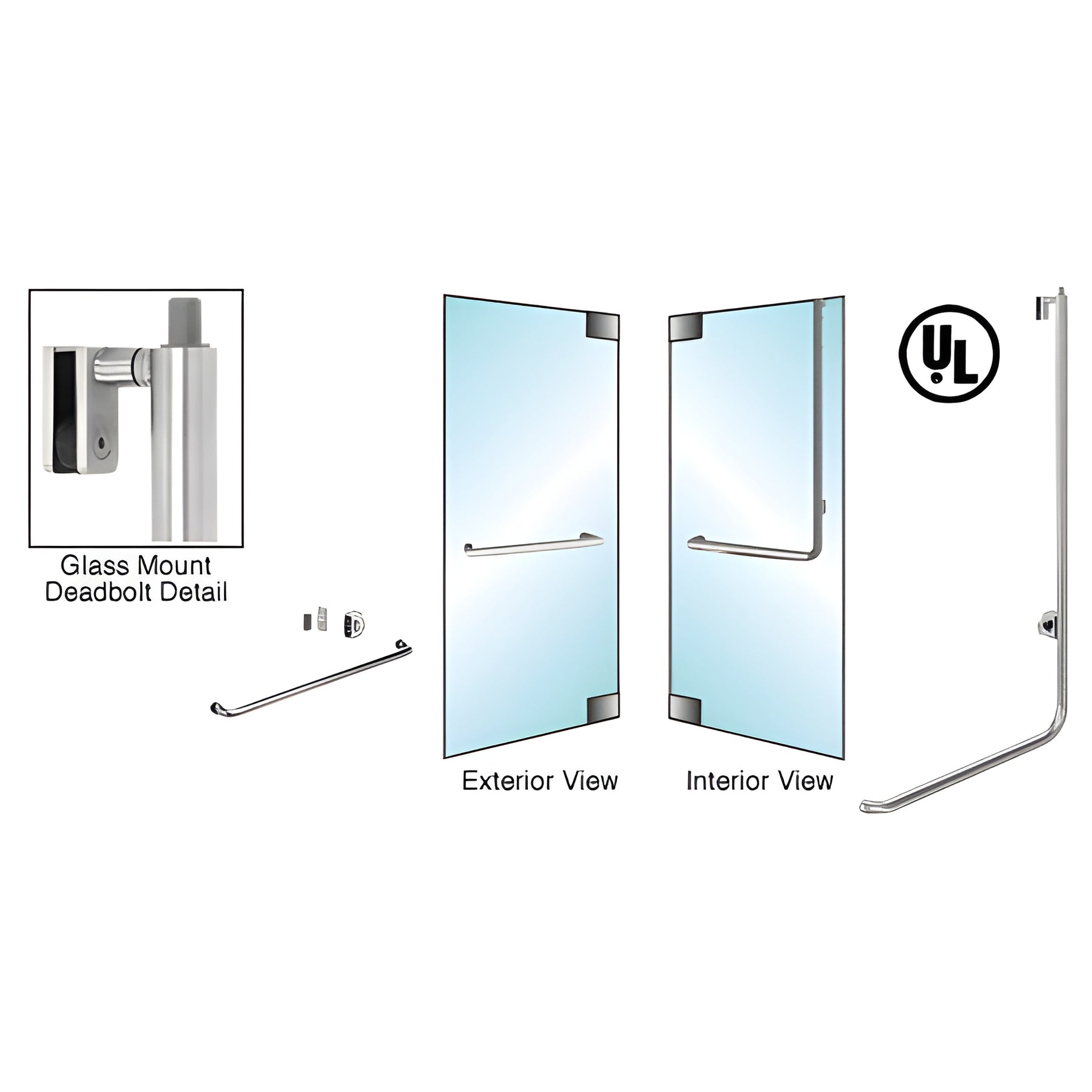 CRL-Blumcraft® Brushed Stainless Right Hand Glass Mount Cylinder Outside, Thumbturn Inside "A" Exterior Top Securing Deadbolt Handle