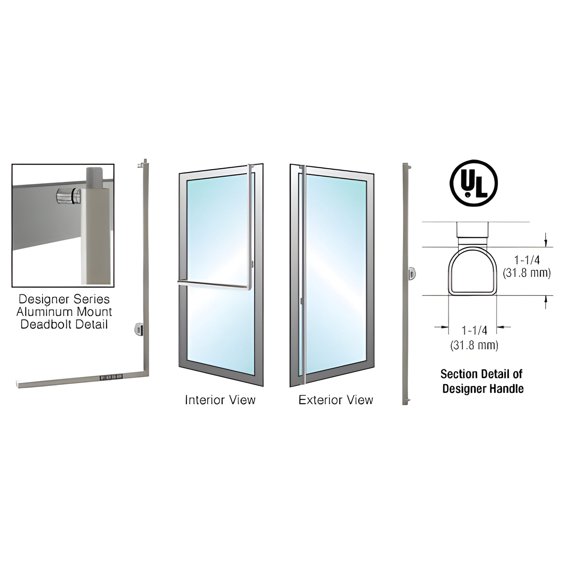 CRL-Blumcraft® Brushed Stainless Right Hand Revers Aluminum Door Mount Keyed Access "F" Top D-Shape Handle