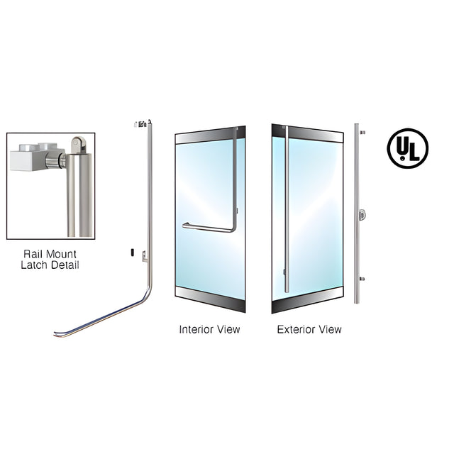 CRL-Blumcraft® Brushed Stainless Right Hand Reverse 1301 Door 1", 1 1/4" 1 1/2" Top Rail Mount Keyed Access "FS" Exterior Top Secured Panic Handle