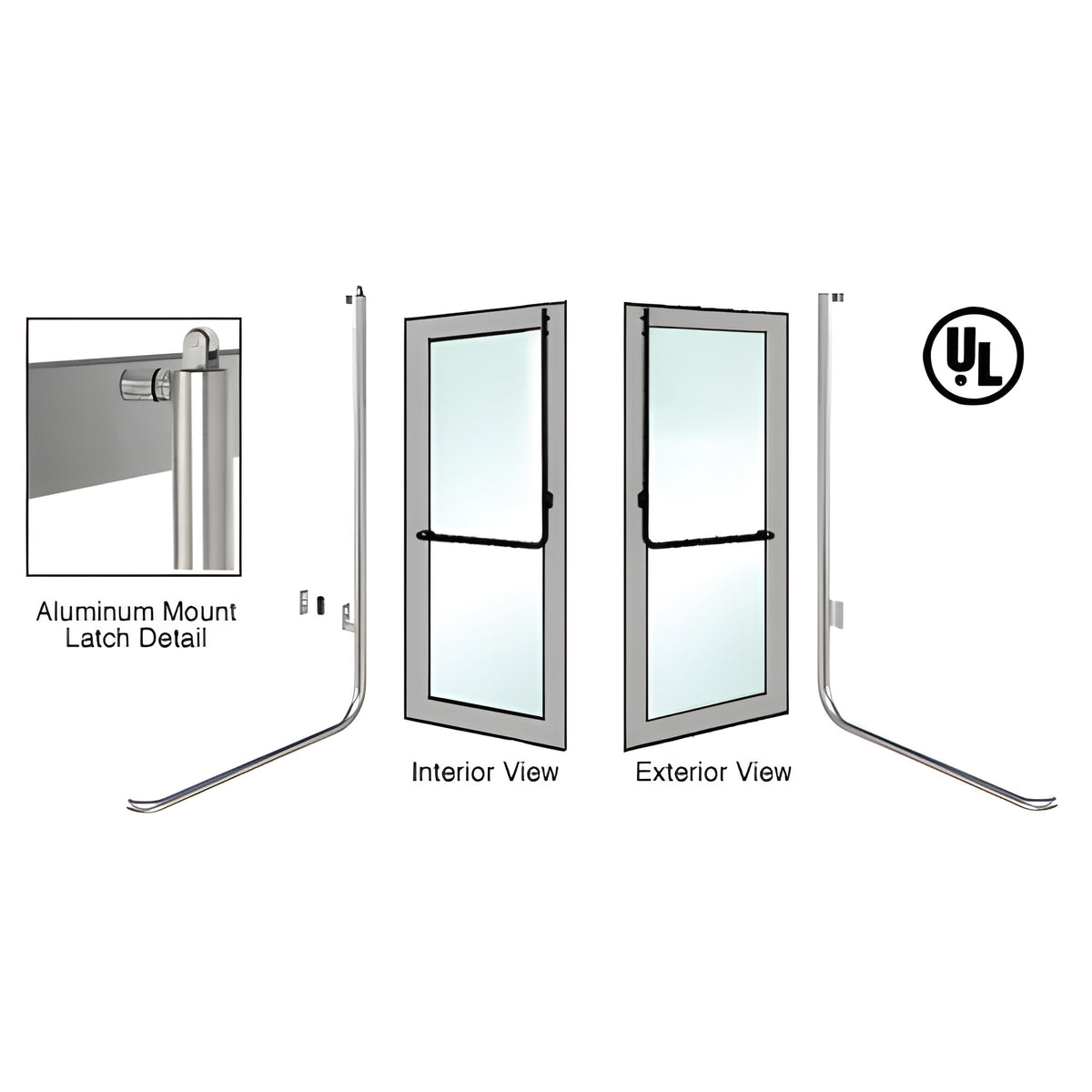 CRL-Blumcraft® Brushed Stainless Right Hand Reverse Aluminum Door Mount No Cylinder "D" Exterior, Top Securing Panic Handle