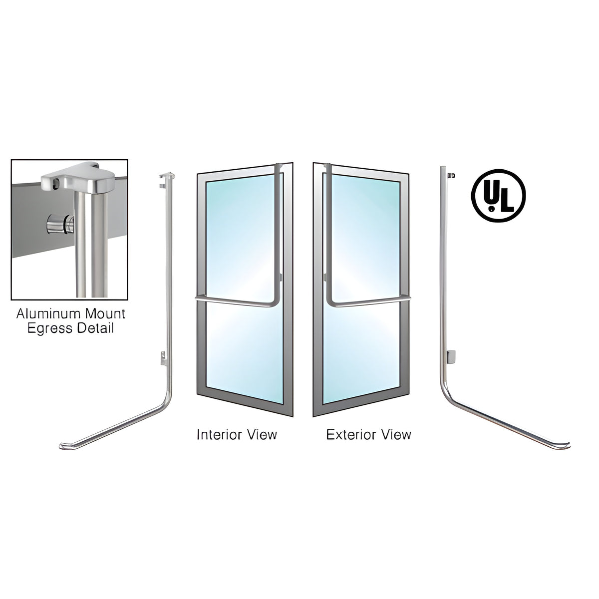 CRL-Blumcraft® Brushed Stainless Right Hand Reverse Aluminum Door Mount Retainer Plate "D" Exterior Top Mount Electronic Egress Control Handle