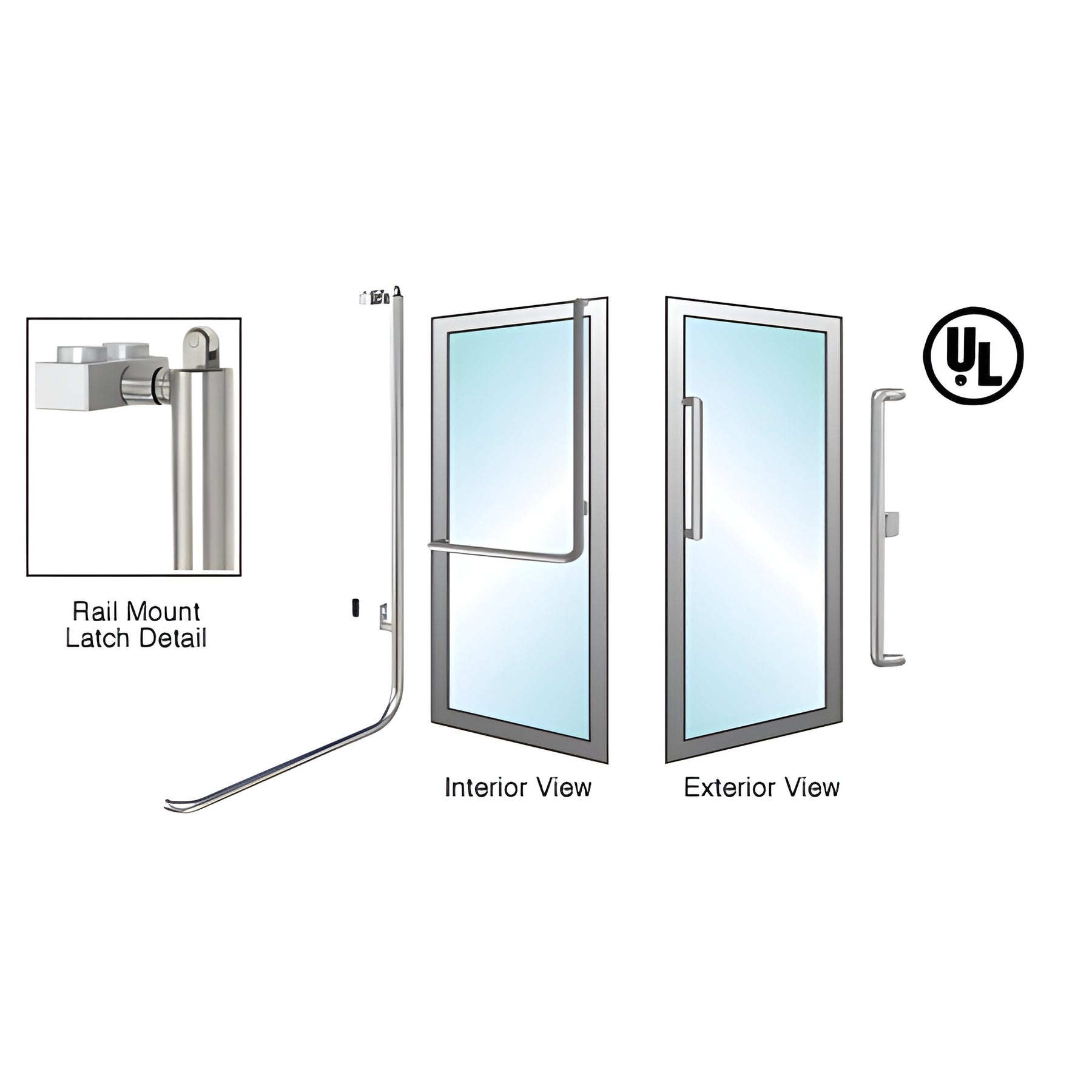 CRL-Blumcraft® Brushed Stainless Right Hand Reverse Aluminum Door Mount Retainer Plate "X" Exterior, Top Securing Panic Handle
