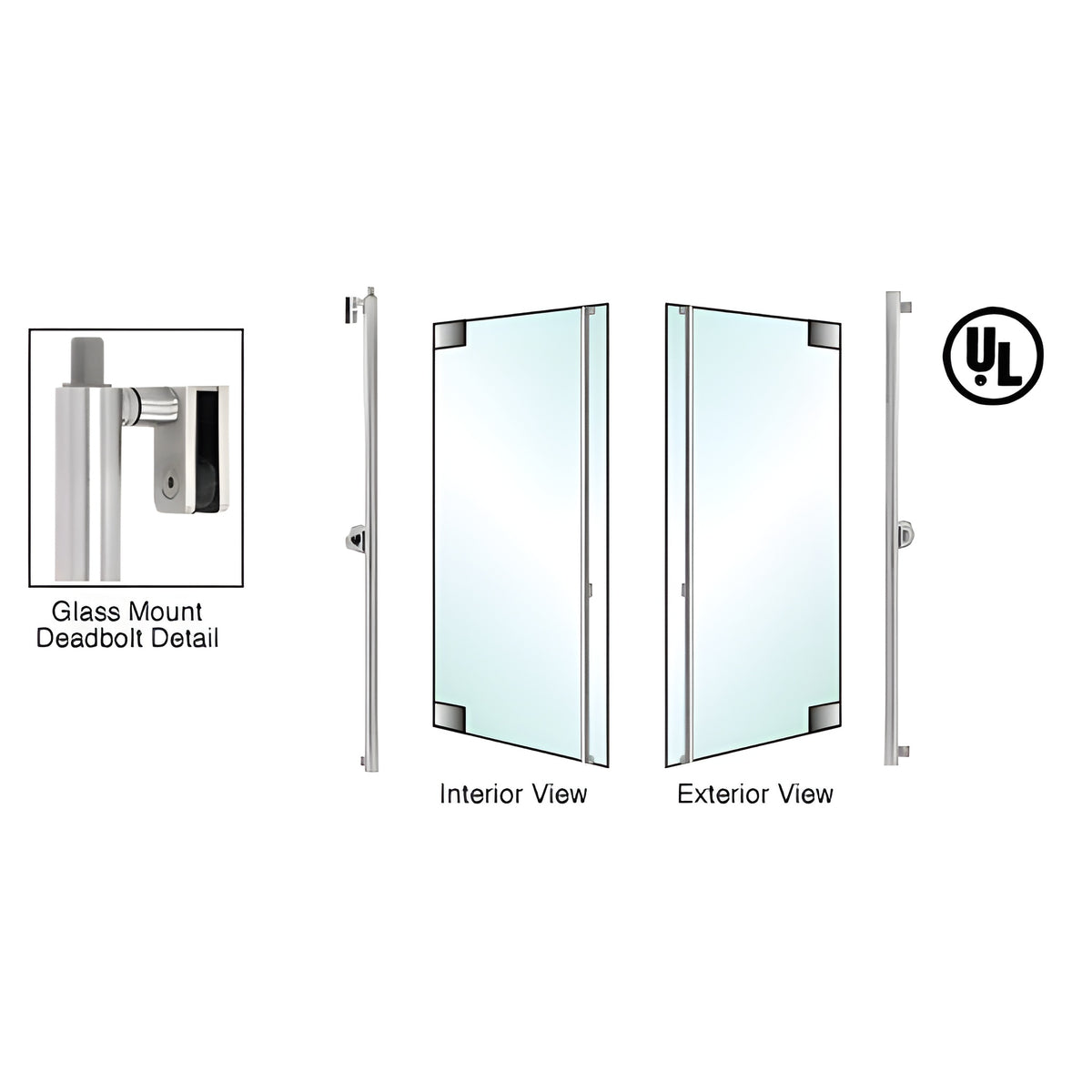 CRL-Blumcraft® Brushed Stainless Right Hand Reverse Glass Mount Cylinder/Thumbturn 'F' Top Secured Deadbolt Exterior Handle