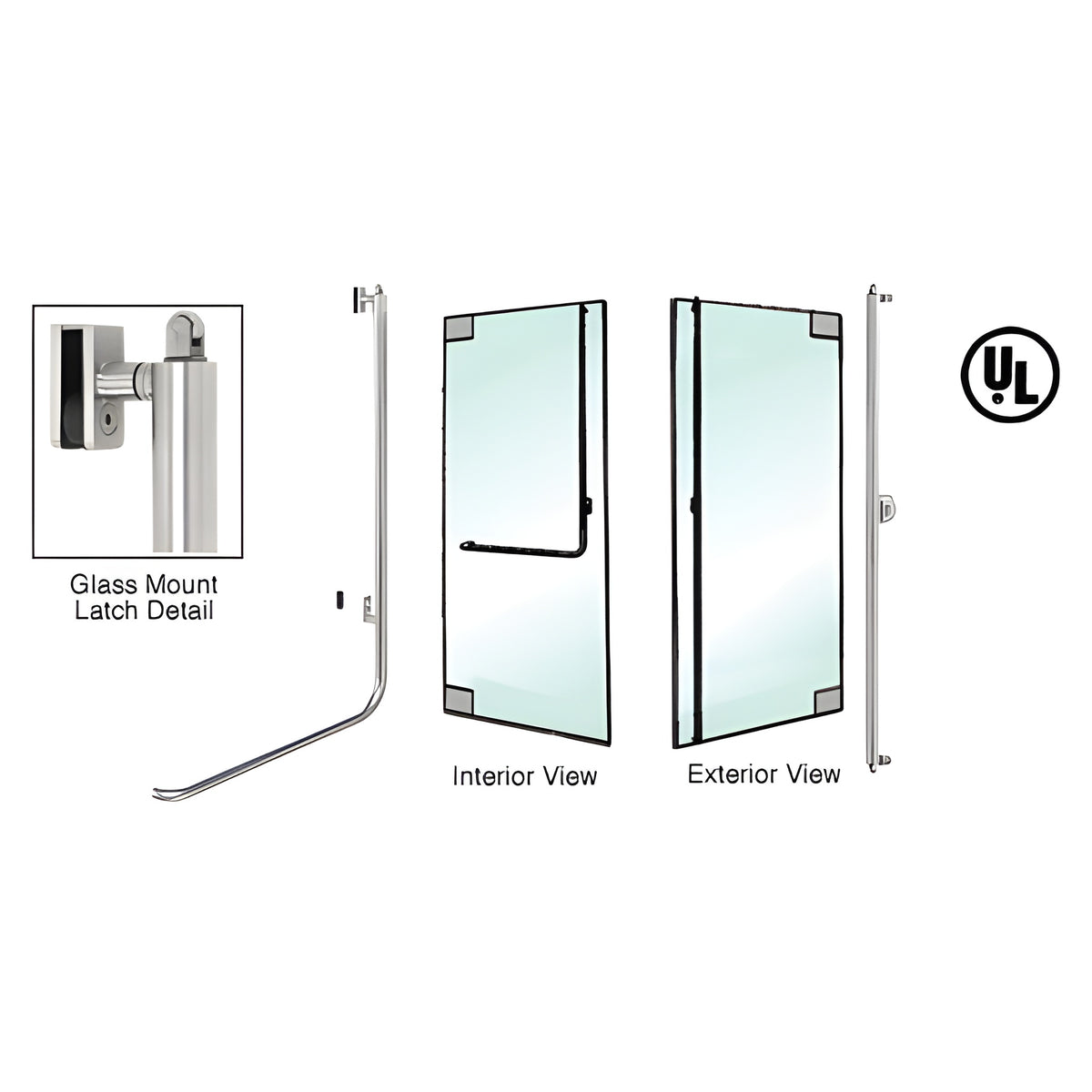 CRL-Blumcraft® Brushed Stainless Right Hand Reverse Glass Mount Keyed Access "F" Exterior, Top Securing Panic Handle