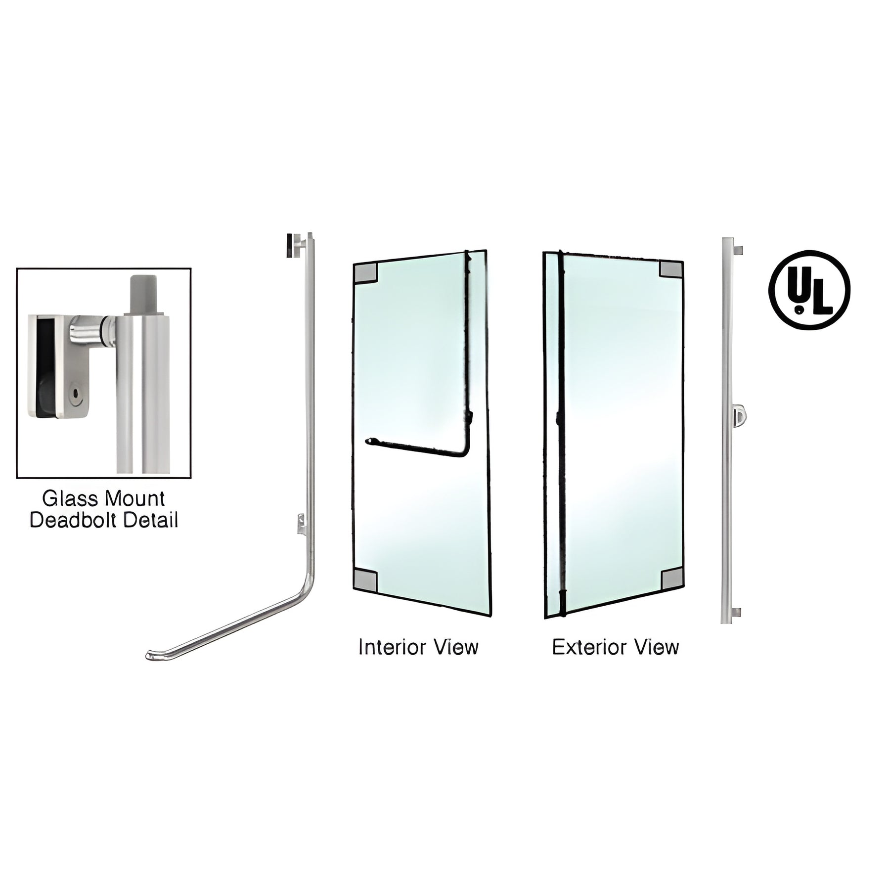 CRL-Blumcraft® Brushed Stainless Right Hand Reverse Glass Mount Keyed Cylinder 'F' Top Securing Deadbolt Exterior Handle