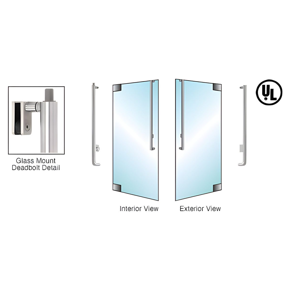 CRL-Blumcraft® Brushed Stainless Right Hand Reverse Glass Mount Keyed Cylinder/Thumbturn J-Exterior Top Securing Deadbolt Handle