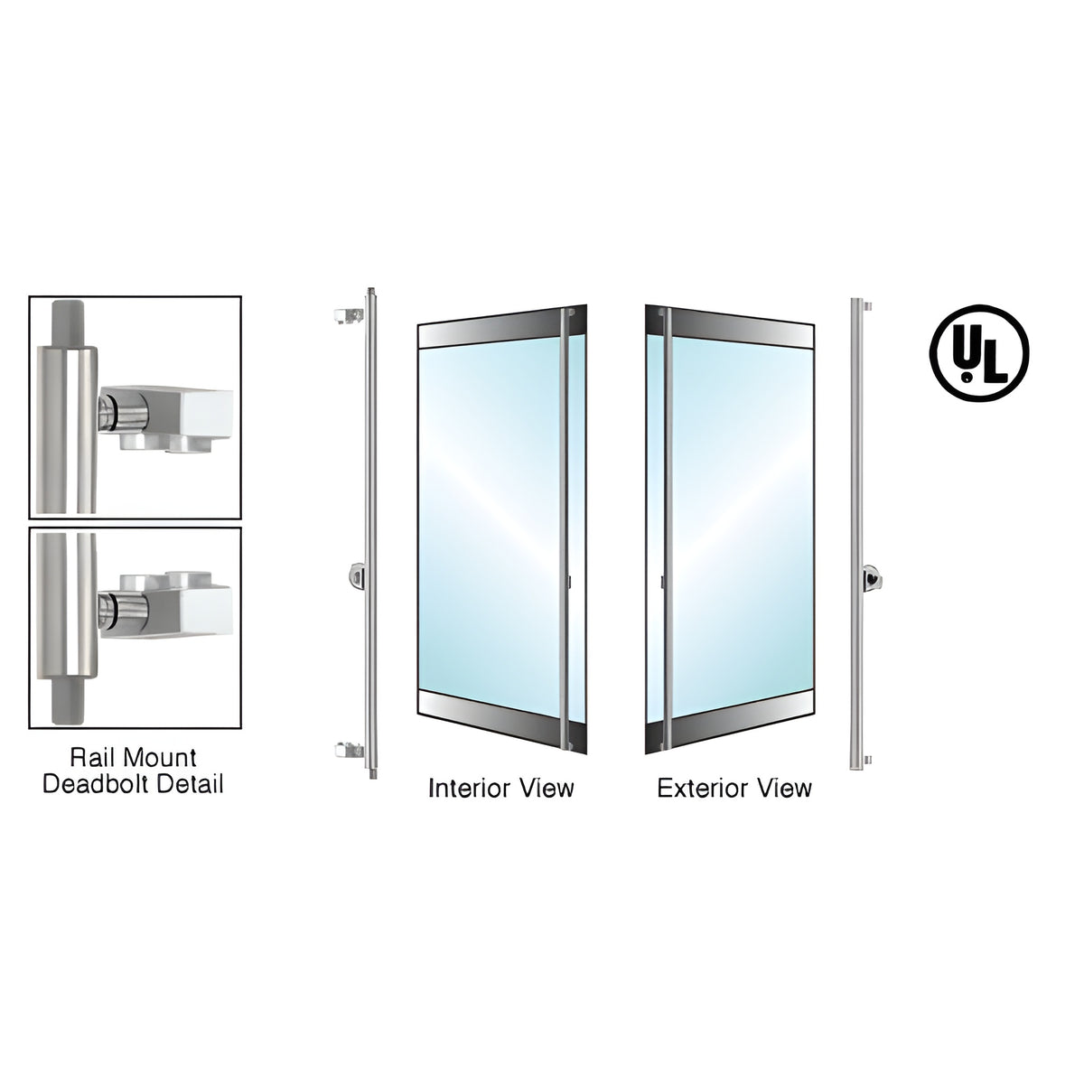 CRL-Blumcraft® Brushed Stainless Right Hand Reverse Rail Mount Cylinder/Thumbturn 'F' Exterior Top and Bottom Secured Deadbolt Handle
