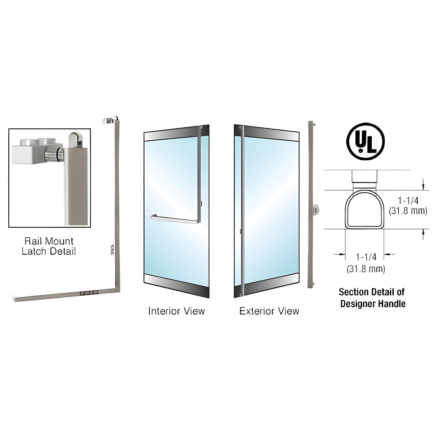 CRL-Blumcraft® Brushed Stainless Right Hand Reverse Rail Mount Keyed Access "F" Exterior, Top Securing Panic Handle for 3/4" Glass
