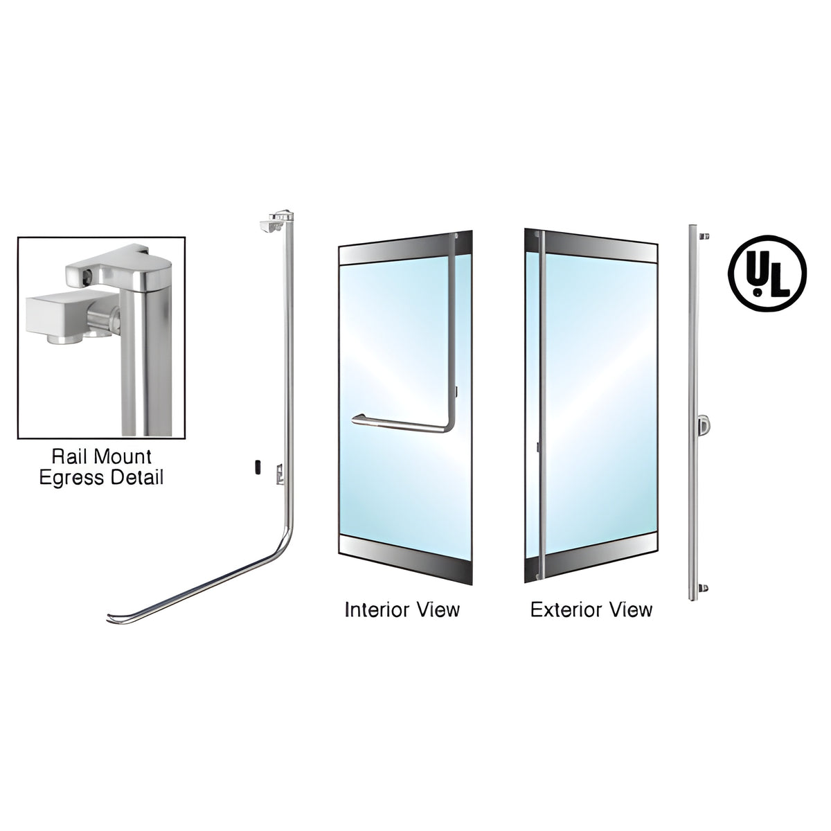 CRL-Blumcraft® Brushed Stainless Right Hand Reverse Rail Mount Keyed Access 'F' Exterior Top Securing Electronic Egress Control Handle for 3/4" Glass