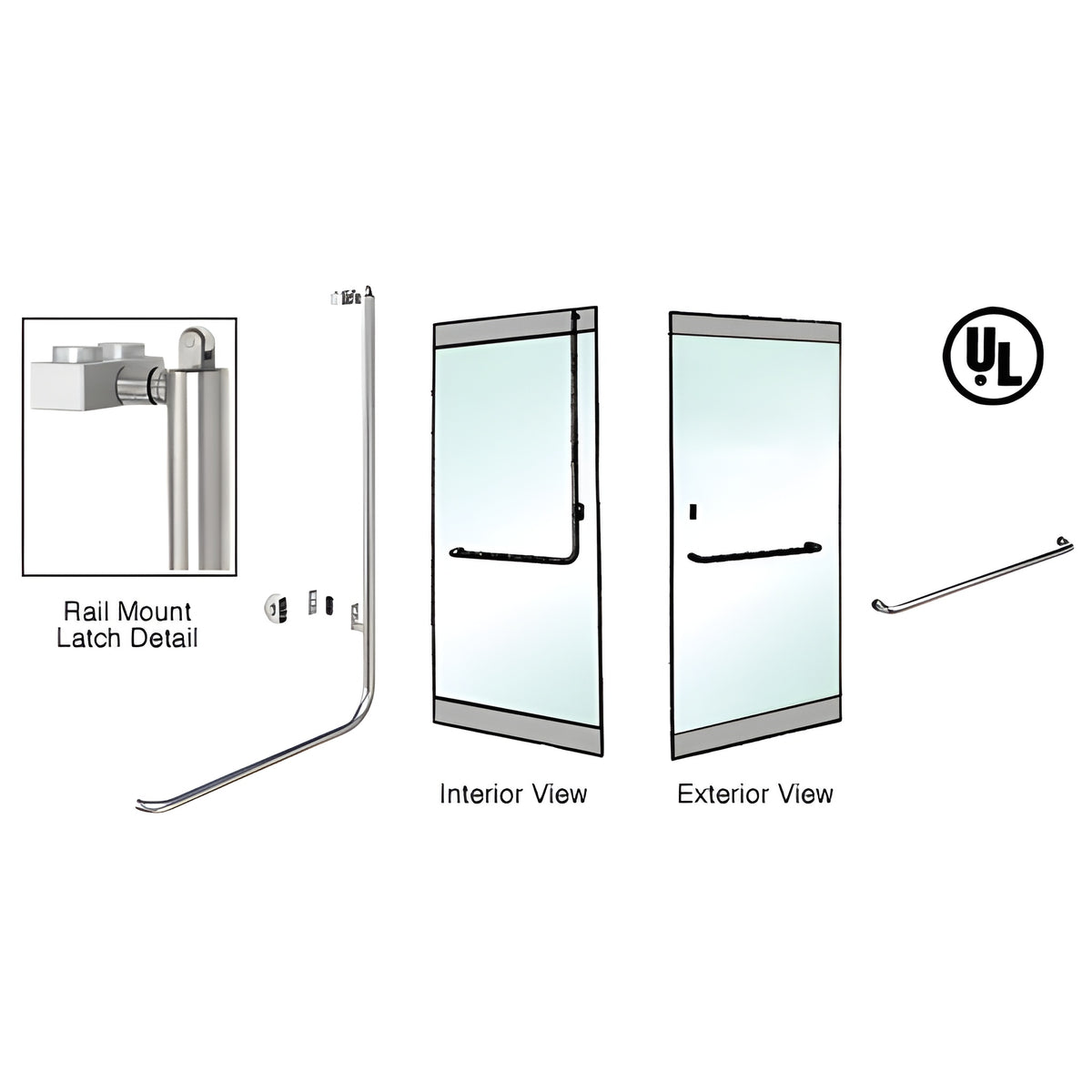 CRL-Blumcraft® Brushed Stainless Right Hand Reverse Rail Mount Keyed Access "A" Exterior, Top Securing Panic Handle for 5/8" Glass