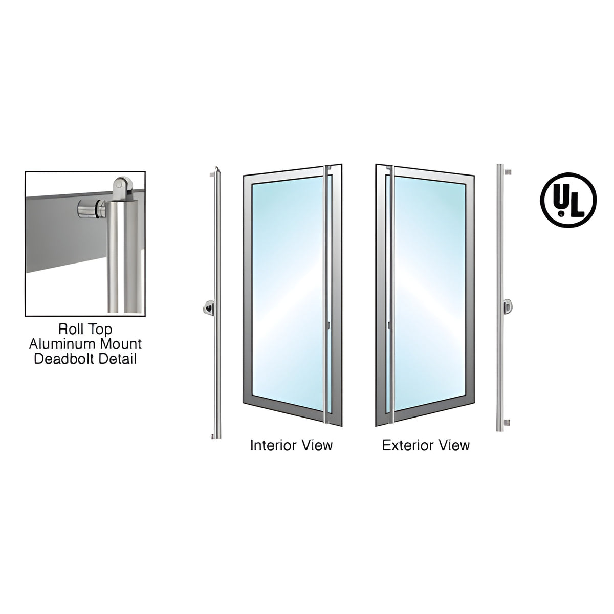 CRL-Blumcraft® Brushed Stainless Right Hand Reverse Roll Top Aluminum Door Mount Cylinder/Thumb "F" Exterior Top Securing Deadbolt Handle