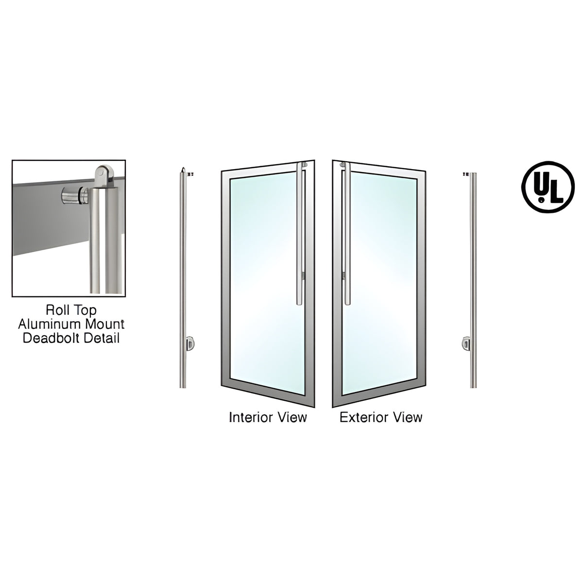 CRL-Blumcraft® Brushed Stainless Right Hand Reverse Roll Top Aluminum Door Mount Cylinder/Cylinder "JS" Exterior Top Securing Deadbolt Handle