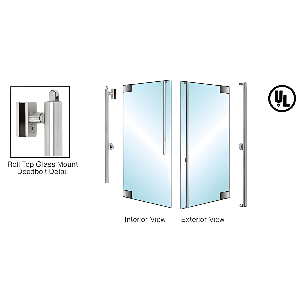CRL-Blumcraft® Brushed Stainless Right Hand Reverse Roll Top Glass Mount Cylinder/Thumbturn "F" Exterior Top Securing Deadbolt Handle