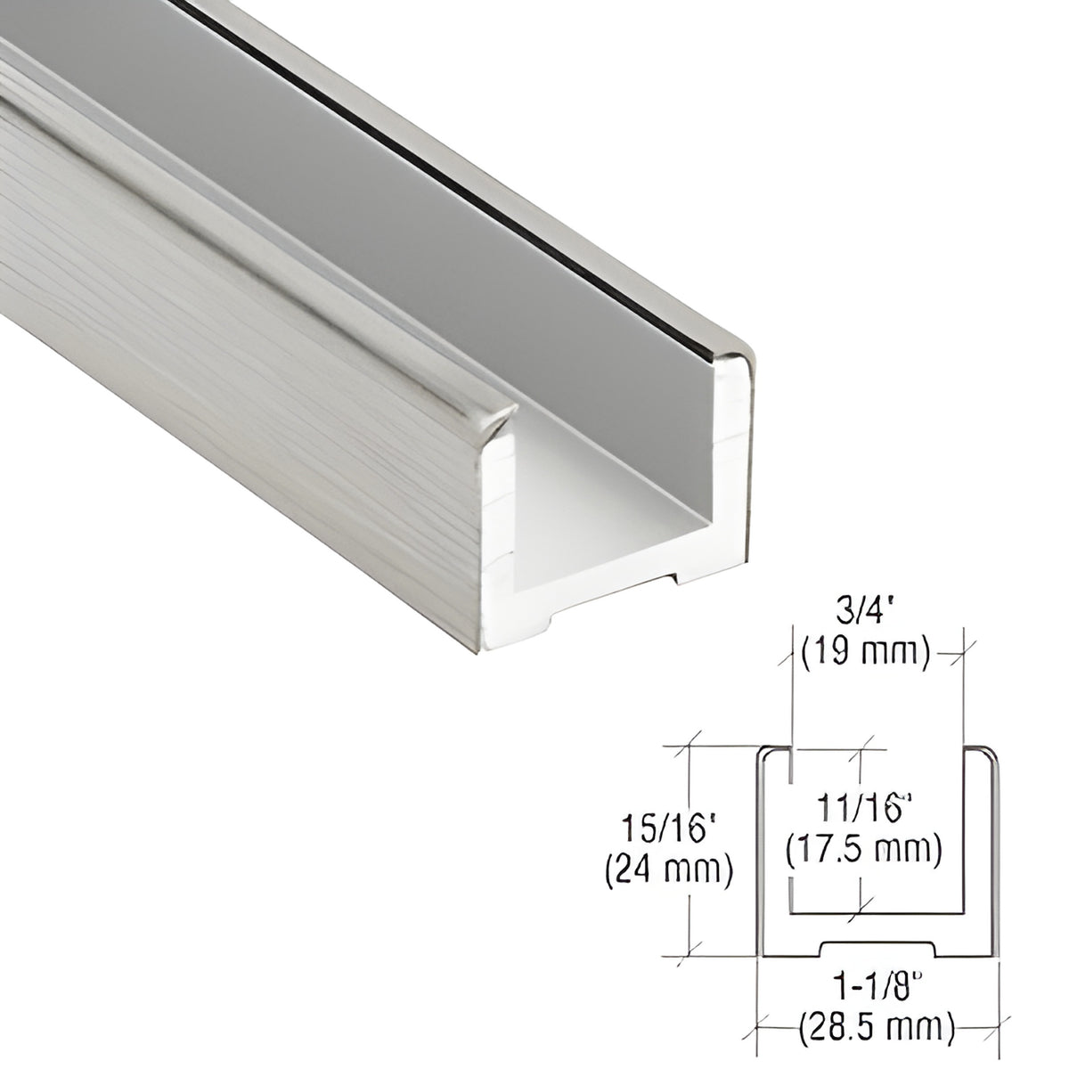 CRL-Blumcraft® Brushed Stainless Wet Glaze U-Channel for 1/2" (12 mm) Glass 120"