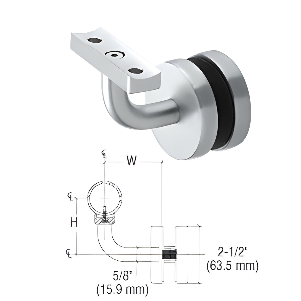 CRL-Blumcraft® Mill Aluminum Imperial Series Glass Mounted Hand Rail Bracket