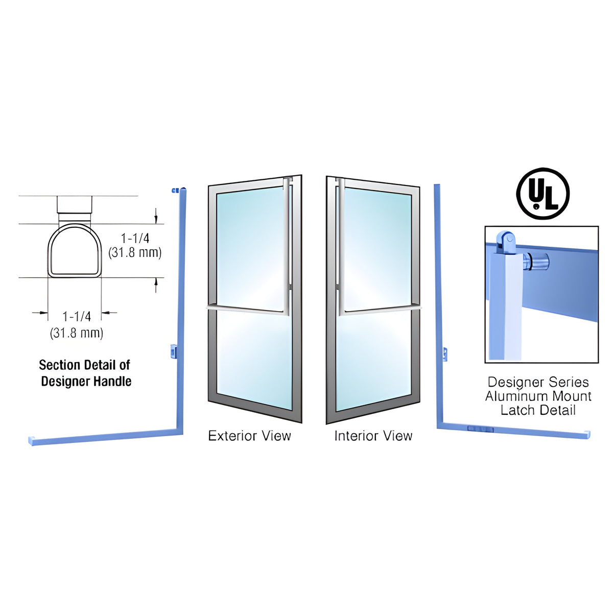 CRL-Blumcraft® Painted Left Hand Reverse Aluminum Door Mount Keyed Access "D" Exterior, "D" Shape Top Securing Panic Handle