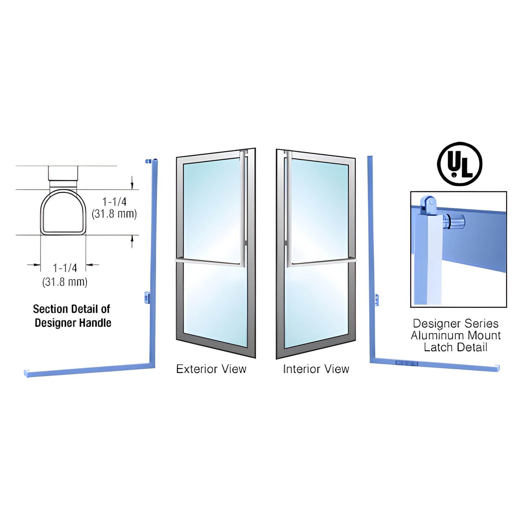 CRL-Blumcraft® Painted Left Hand Reverse Aluminum Door Mount Keyed Access "D" Exterior, "D" Shape Top Securing Panic Handle