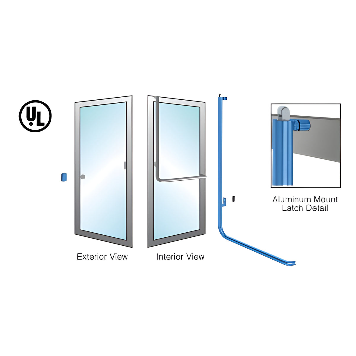 CRL-Blumcraft® Painted Left Hand Reverse Aluminum Door Mount Retainer Plate "Z" Exterior, Top Securing Panic Handle