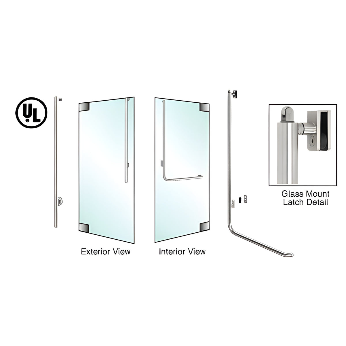 CRL-Blumcraft® Polished Stainless Left Hand Reverse Glass Mount Keyed Access "JS" Exterior, Top Securing Panic Handle