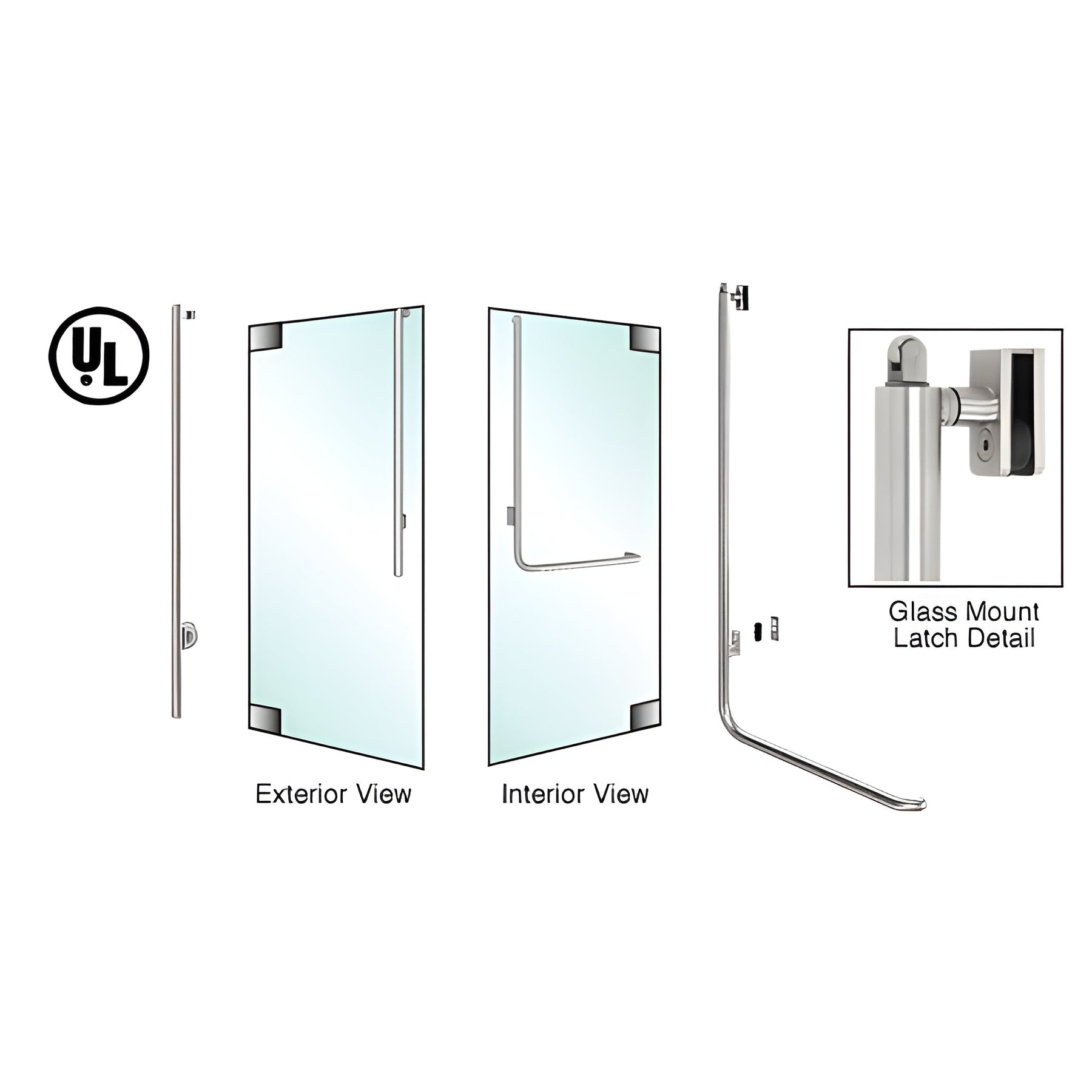 CRL-Blumcraft® Polished Stainless Left Hand Reverse Glass Mount Keyed Access "JS" Exterior, Top Securing Panic Handle