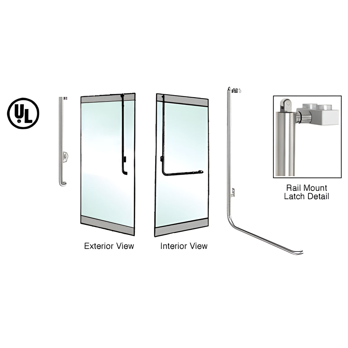 CRL-Blumcraft® Polished Stainless Left Hand Reverse Rail Mount Keyed Access "J" Exterior, Top Securing Panic Handle