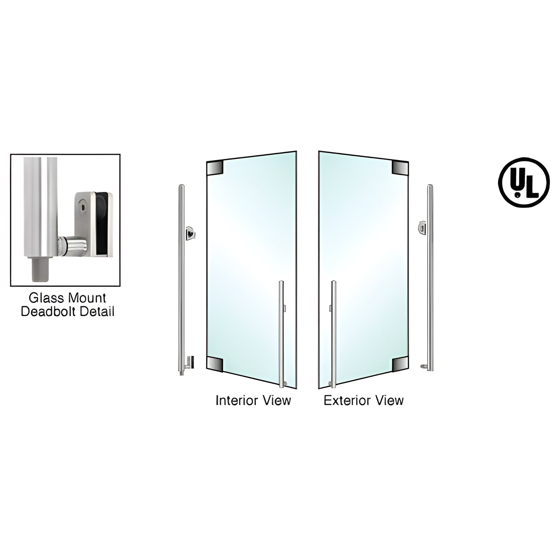 CRL-Blumcraft® Polished Stainless Right Hand Reverse Glass Mount Cylinder Outside, Thumbturn Inside 'KS' Exterior Bottom Securing Deadbolt Handle