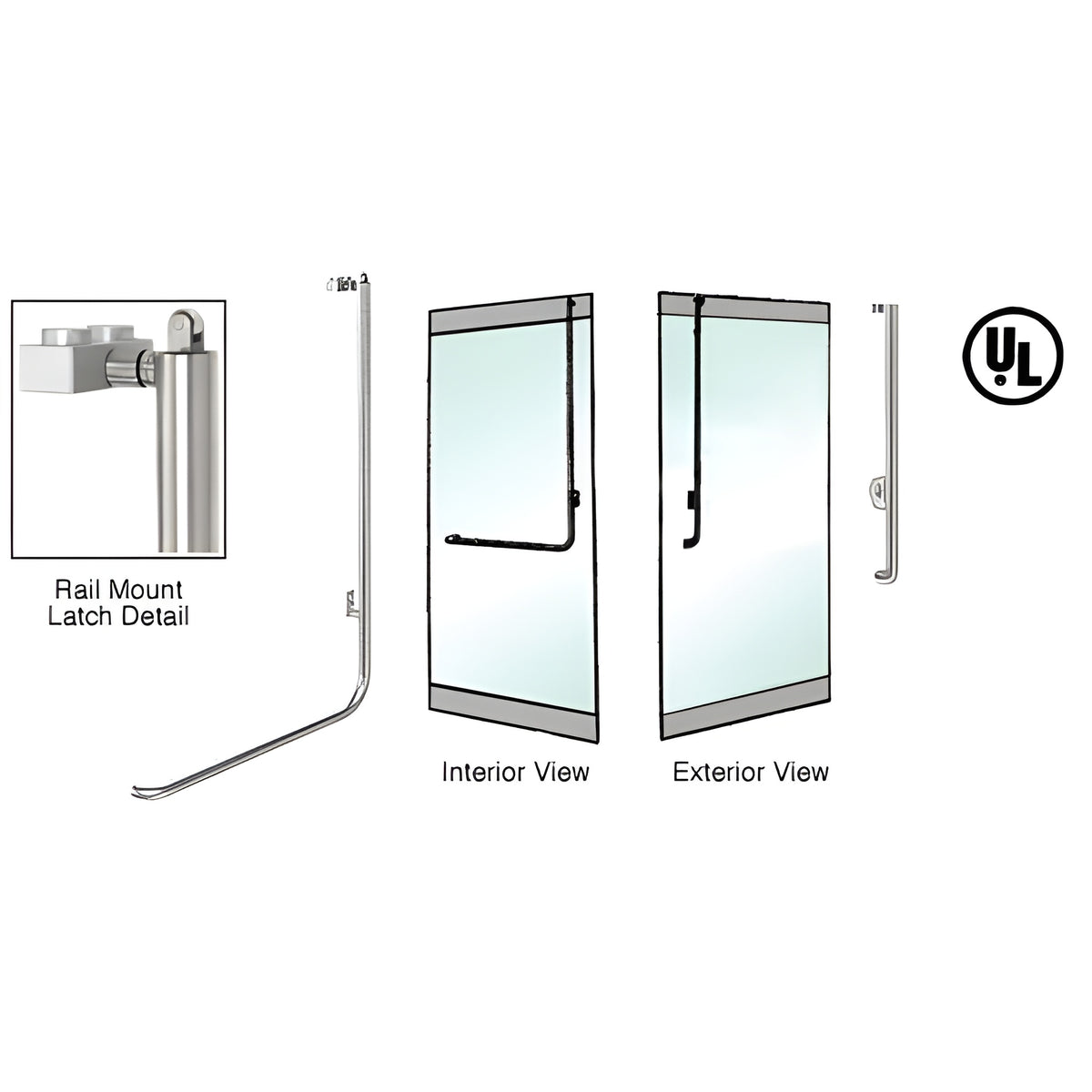 CRL-Blumcraft® Polished Stainless Right Hand Reverse Rail Mount Keyed Access "J" Exterior, Top Securing Panic Handle
