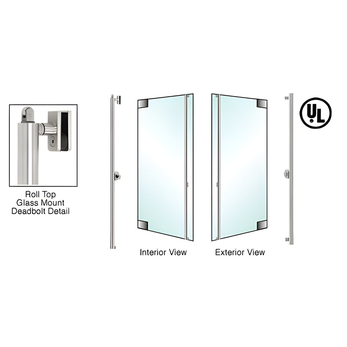 CRL-Blumcraft® Polished Stainless Right Hand Reverse Roll Top Glass Mount Cylinder/Thumbturn "F" Exterior Top Securing Deadbolt Handle